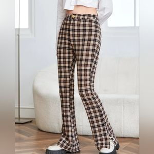 Shein Plaid Split Hem Pants